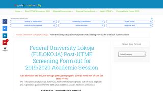 
                            8. FULOKOJA Post UTME Screening Form 2019/2020