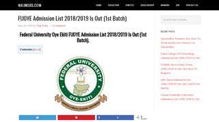 
                            7. FUOYE Admission List 2018/2019 Is Out (1st, 2nd & 3rd Batch)