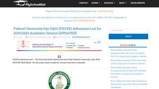 
                            4. FUOYE Admission List for 2018/2019 Session | 1st & 2nd - MySchoolGist