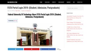 
                            3. FUTA Portal Login 2019: (Student, Admission, Postgraduate)
