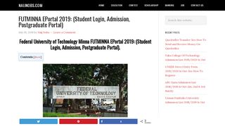 
                            7. FUTMINNA Portal 2019: (Student Login, Admission, Postgraduate ...