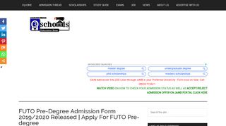 
                            5. FUTO Pre-Degree Admission Form 2019/2020 futo.edu.ng PDE portal