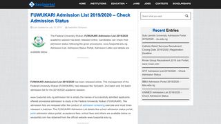 
                            3. FUWUKARI Admission List 2019/2020 - Check Admission Status