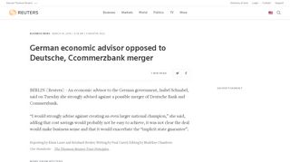 
                            9. German economic advisor opposed to Deutsche, Ccommerzbank ...