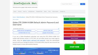 
                            5. Globe ZTE ZXHN H108N Default Admin Password and Username ...