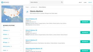 
                            5. Gloria Abshire's Phone Number, Email, Address - Spokeo