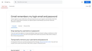 
                            2. Gmail remembers my login email and password - Computer - Gmail Help