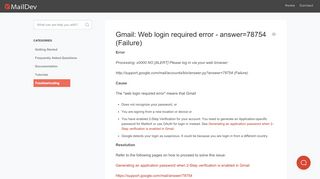 
                            8. Gmail: Web login required error - answer=78754 (Failure) - MailDev ...