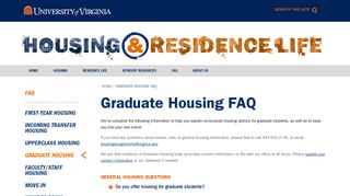 
                            2. Graduate Housing FAQ | Housing and Residence Life, U.Va.