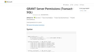 
                            9. GRANT Server Permissions (Transact-SQL) - …