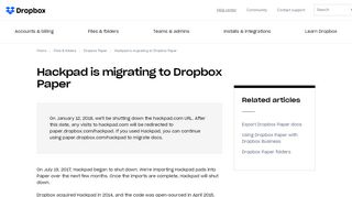 
                            9. Hackpad is migrating to Dropbox Paper – Dropbox Help