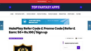 
                            4. HalaPlay Fantasy Cricket, Referral Code, App Link & Earn ...