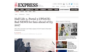 
                            3. Half Life 3, Portal 3 UPDATE - Bad NEWS for fans ahead of E3 2017 ...