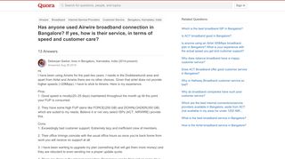 
                            8. Has anyone used Airwire broadband connection in Bangalore ...