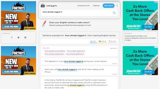 
                            2. have already logged in | English examples in context | Ludwig
