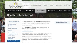 
                            7. Health History Record :: Randolph-Macon College