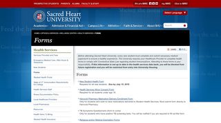 
                            7. Health Service Forms | Sacred Heart University Connecticut