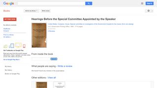 
                            8. Hearings Before the Special Committee Appointed by the Speaker