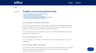 
                            2. Help TrueBlue account and password FAQs - JetBlue