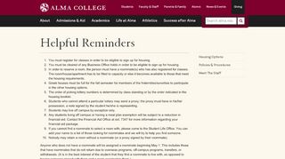 
                            6. Helpful Reminders: Housing and Residence Life: Alma College