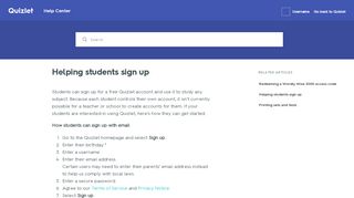 
                            3. Helping students sign up – Quizlet Help Center