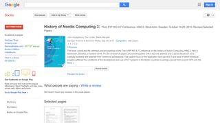 
                            7. History of Nordic Computing 3: Third IFIP WG 9.7 Conference, HiNC3, ...