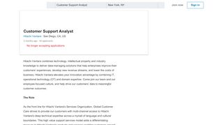 
                            9. Hitachi Vantara hiring Customer Support Analyst in San Diego, CA ...