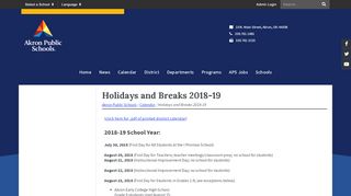 
                            1. Holidays and Breaks 2018-19 - Akron Public Schools