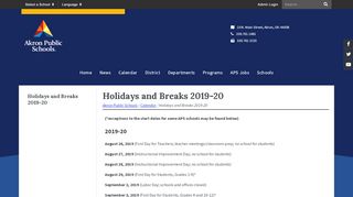 
                            2. Holidays and Breaks 2019-20 - Akron Public Schools