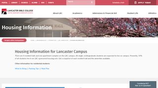 
                            9. Housing Information - Lancaster Bible College