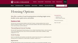 
                            3. Housing Options: Housing and Residence Life: Alma College