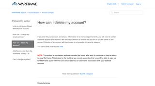 
                            1. How can I delete my account? – WARFRAME Support