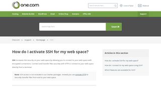 
                            2. How do I activate SSH for my web space? – Support | One.com