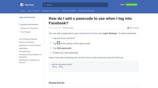 
                            4. How do I add a passcode to use when I log into Facebook ...
