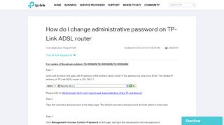 
                            5. How do I change administrative password on TP-Link ADSL router ...