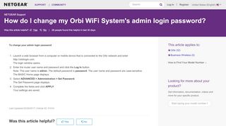 
                            4. How do I change my Orbi WiFi System's admin login password ...