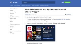 
                            10. How do I download and log into the Facebook Watch TV app ...