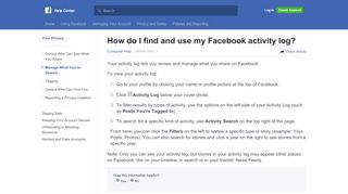 
                            1. How do I find and use my activity log? | Facebook Help ...