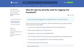
                            1. How do I get my security code for logging into Facebook ...