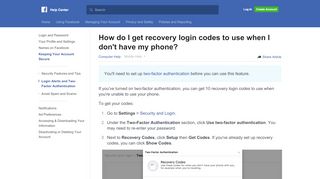 
                            2. How do I get recovery login codes to use when I ... - Facebook