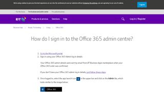 
                            2. How do I log in to the Office 365 admin centre? | BT Business