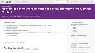 
                            2. How do I log in to the router interface of my Nighthawk Pro ...