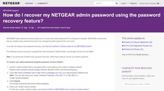 
                            4. How do I recover my NETGEAR admin password using the ...