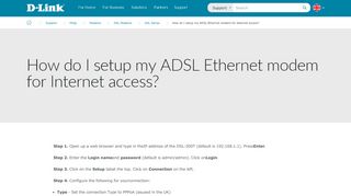 
                            6. How do I setup my ADSL Ethernet modem for Internet access ...