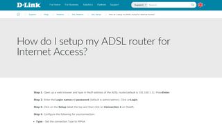 
                            2. How do I setup my ADSL router for Internet Access? | D-Link UK