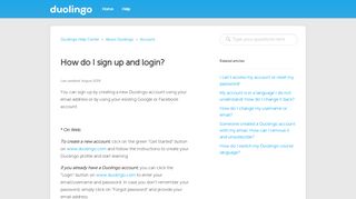 
                            2. How do I sign up and login? – Duolingo Help Center