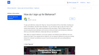 
                            1. How do I sign up for Behance? – Behance Helpcenter