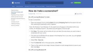 
                            1. How do I take a screenshot? | Facebook Help Center | Facebook