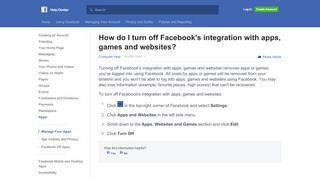 
                            8. How do I turn off Facebook's integration with apps, games and ...