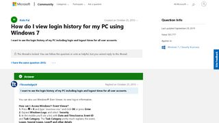 
                            2. How do I view login history for my PC using Windows 7 - Microsoft ...